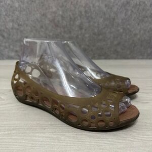 Crocs Adrina Flat Women 7 Brown Peep Toe Cut Out Jelly Shoes Sandals 11238